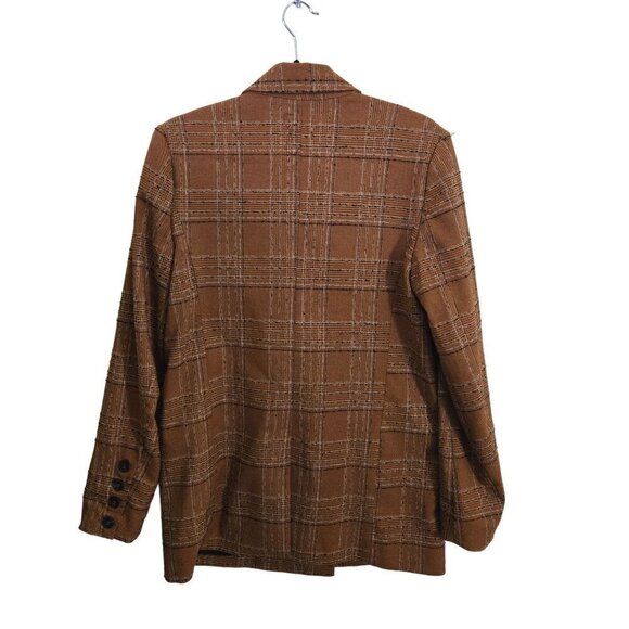 Free People Sporty Girl Uptown Blazer Caramel Brown Plaid Long Lines Size XS - Picture 3 of 12